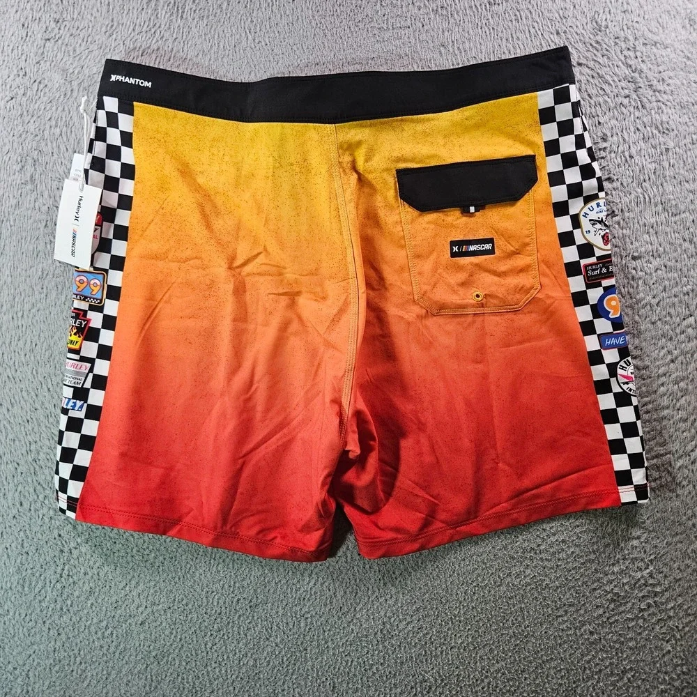 NWT Hurley Nascar Board Shorts Swim Trunks Men 38 No Liner Racing‎ Car Orange